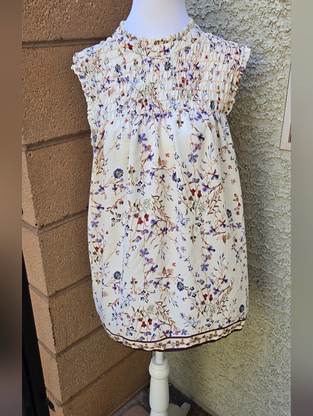 Max Studio Cream Floral Blouse  with Blue & Purple Accents
